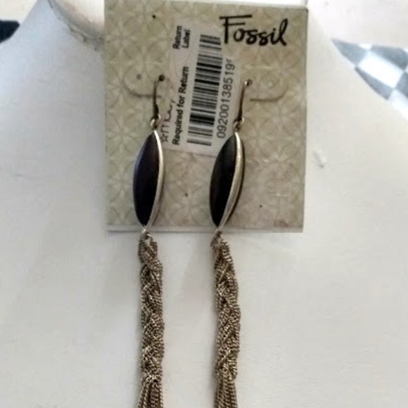 Fossil Jewelry - FOSSIL Boho Chic Natural Brown Wood Braided Gold Chain Dangle Earrings**NEW!